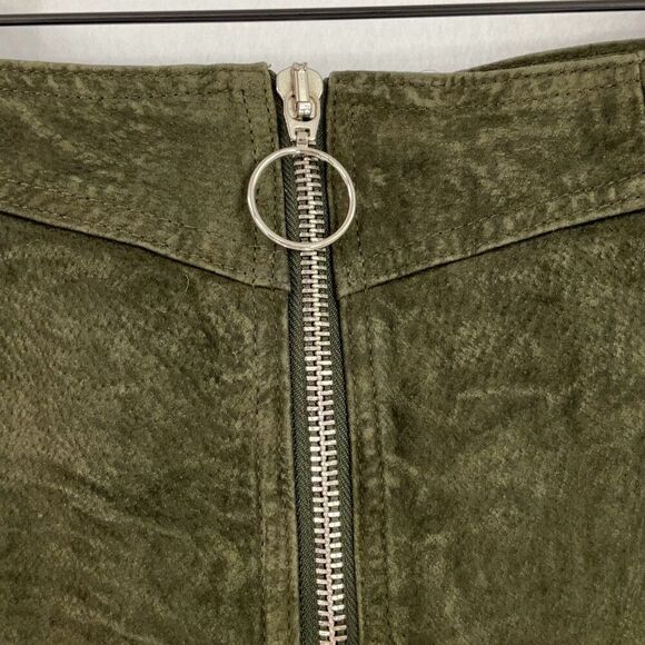 Zara Olive Green Suede Leather Zipper Mini A Line Skirt Size Small - Picture 5 of 11